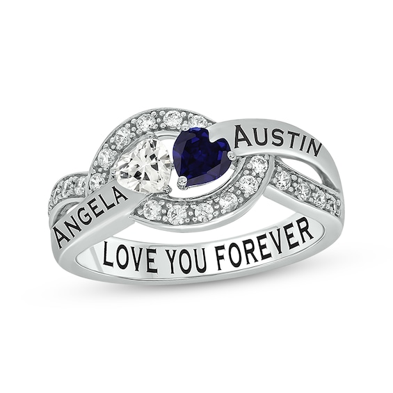 Heart-Shaped Blue & White Lab-Created Sapphire & Diamond Promise Ring 1/5 ct tw Sterling Silver