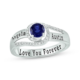 Blue Lab-Created Sapphire & Diamond Swirl Bypass Promise Ring 1/10 ct tw Sterling Silver