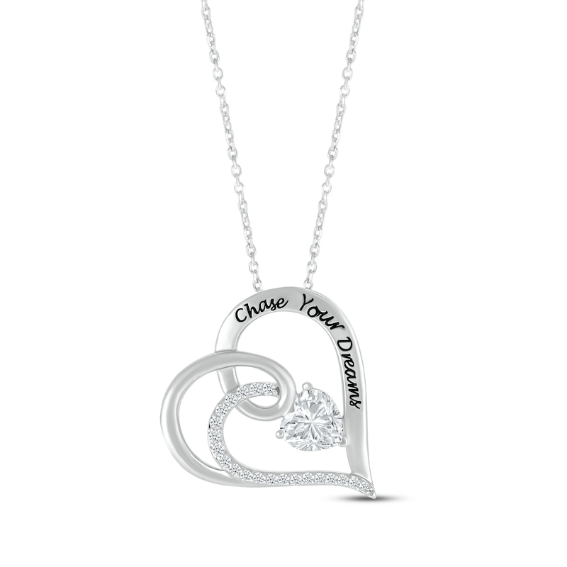 Main Image 1 of Heart-Shaped & Round-Cut White Lab-Created Sapphire Heart Necklace Sterling Silver 18”