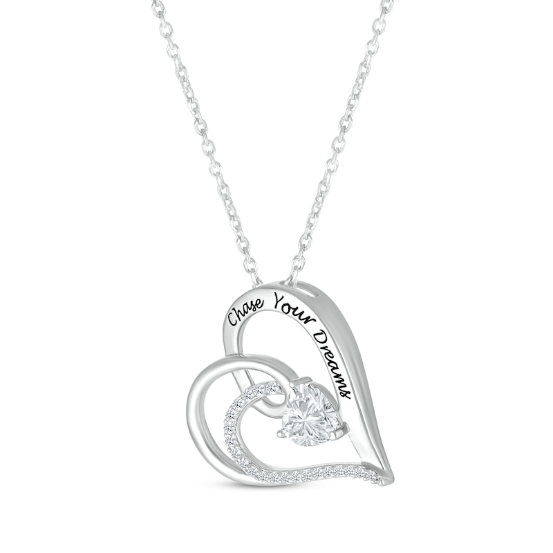 Main Image 2 of Heart-Shaped & Round-Cut White Lab-Created Sapphire Heart Necklace Sterling Silver 18”