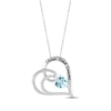 Thumbnail Image 1 of Heart-Shaped Aquamarine & Round-Cut White Lab-Created Sapphire Heart Necklace Sterling Silver 18”