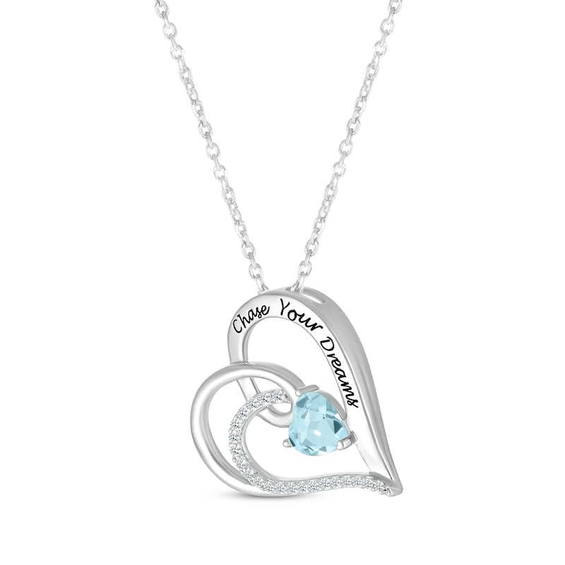 Main Image 2 of Heart-Shaped Aquamarine & Round-Cut White Lab-Created Sapphire Heart Necklace Sterling Silver 18”