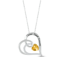 Heart-Shaped Citrine & Round-Cut White Lab-Created Sapphire Heart Necklace Sterling Silver 18”