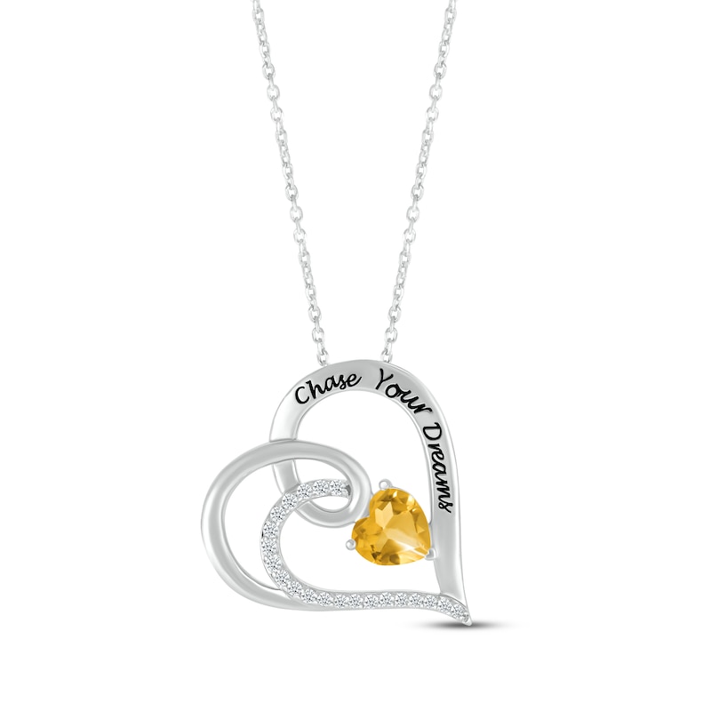 Main Image 1 of Heart-Shaped Citrine & Round-Cut White Lab-Created Sapphire Heart Necklace Sterling Silver 18”