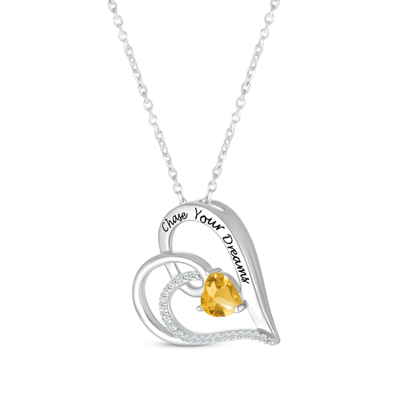 Main Image 2 of Heart-Shaped Citrine & Round-Cut White Lab-Created Sapphire Heart Necklace Sterling Silver 18”