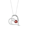 Thumbnail Image 1 of Heart-Shaped Garnet & Round-Cut White Lab-Created Sapphire Heart Necklace Sterling Silver 18”