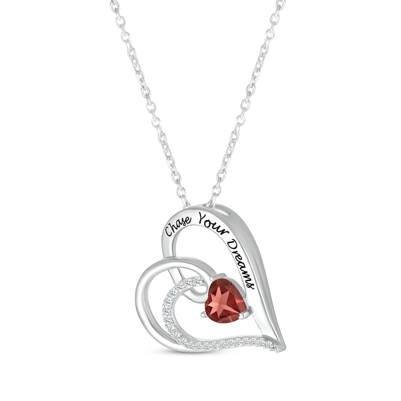 Main Image 2 of Heart-Shaped Garnet & Round-Cut White Lab-Created Sapphire Heart Necklace Sterling Silver 18”