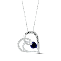 Heart-Shaped Blue Lab-Created Sapphire & Round-Cut White Lab-Created Sapphire Heart Necklace Sterling Silver 18”