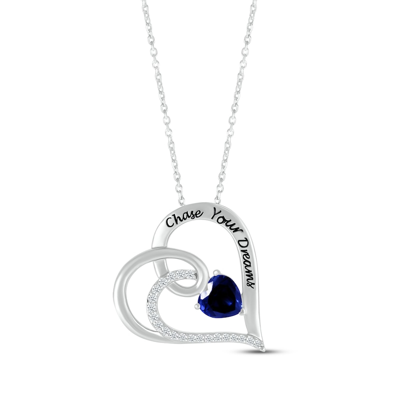 Main Image 1 of Heart-Shaped Blue Lab-Created Sapphire & Round-Cut White Lab-Created Sapphire Heart Necklace Sterling Silver 18”