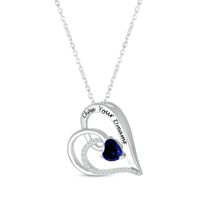 Main Image 2 of Heart-Shaped Blue Lab-Created Sapphire & Round-Cut White Lab-Created Sapphire Heart Necklace Sterling Silver 18”