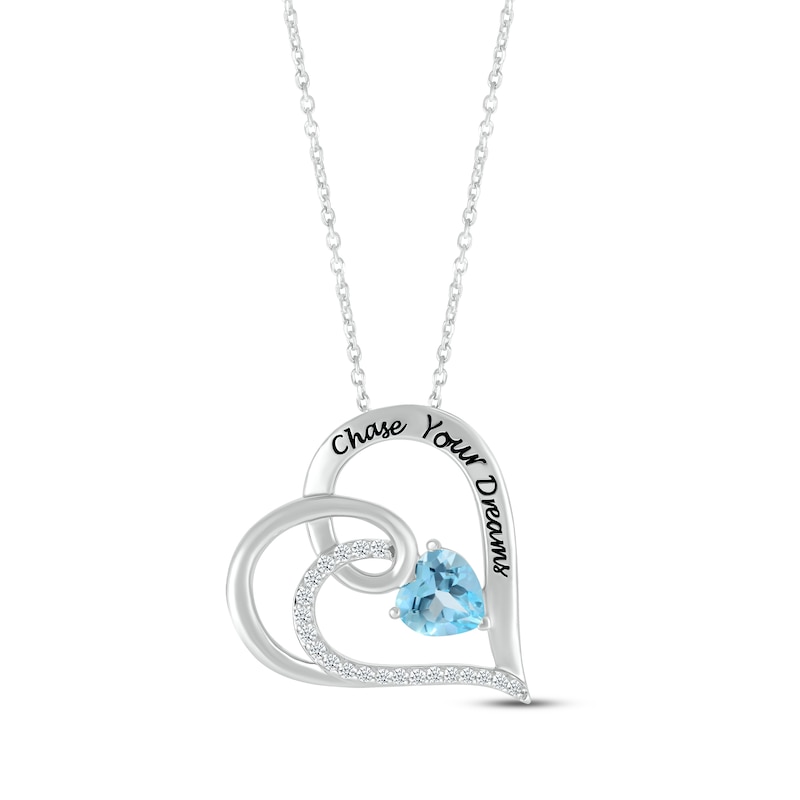 Main Image 1 of Heart-Shaped Swiss Blue Topaz & Round-Cut White Lab-Created Sapphire Heart Necklace Sterling Silver 18”