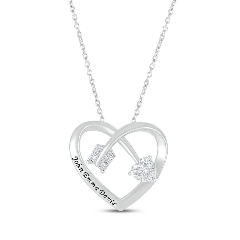 Main Image 1 of Heart-Shaped & Round-Cut White Lab-Created Sapphire Heart & Arrow Necklace Sterling Silver 18”