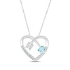 Thumbnail Image 1 of Heart-Shaped Aquamarine & Round-Cut White Lab-Created Sapphire Heart & Arrow Necklace Sterling Silver 18”