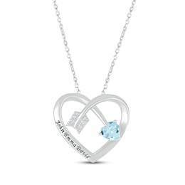 Heart-Shaped Aquamarine & Round-Cut White Lab-Created Sapphire Heart & Arrow Necklace Sterling Silver 18”