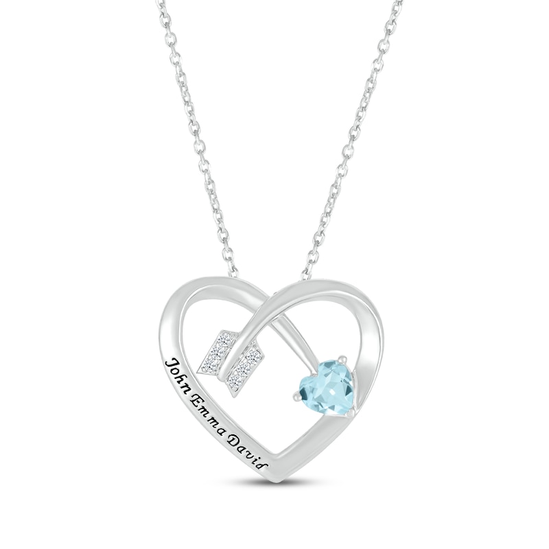 Main Image 1 of Heart-Shaped Aquamarine & Round-Cut White Lab-Created Sapphire Heart & Arrow Necklace Sterling Silver 18”