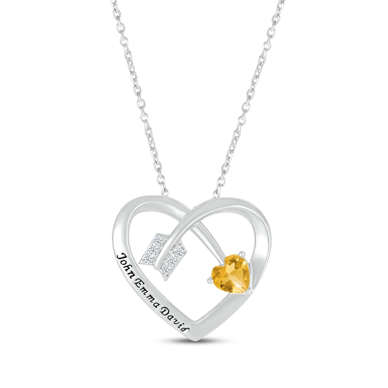 Main Image 1 of Heart-Shaped Citrine & Round-Cut White Lab-Created Sapphire Heart & Arrow Necklace Sterling Silver 18”