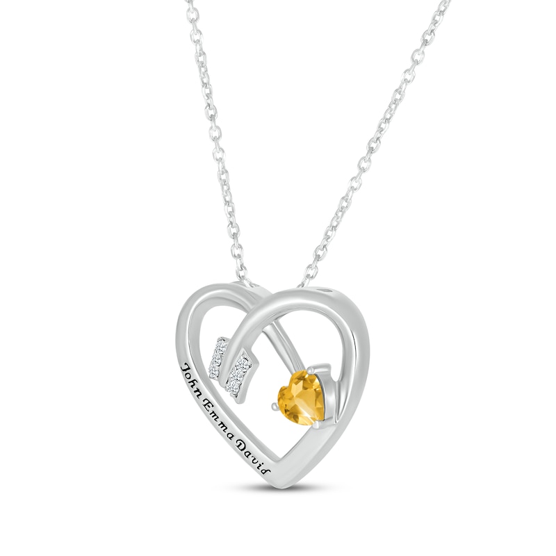 Main Image 2 of Heart-Shaped Citrine & Round-Cut White Lab-Created Sapphire Heart & Arrow Necklace Sterling Silver 18”