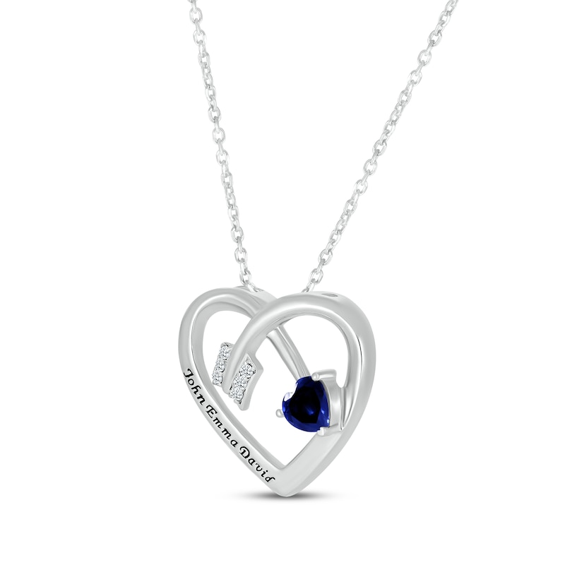 Main Image 2 of Heart-Shaped Blue Lab-Created Sapphire & Round-Cut White Lab-Created Sapphire Heart & Arrow Necklace Sterling Silver 18”