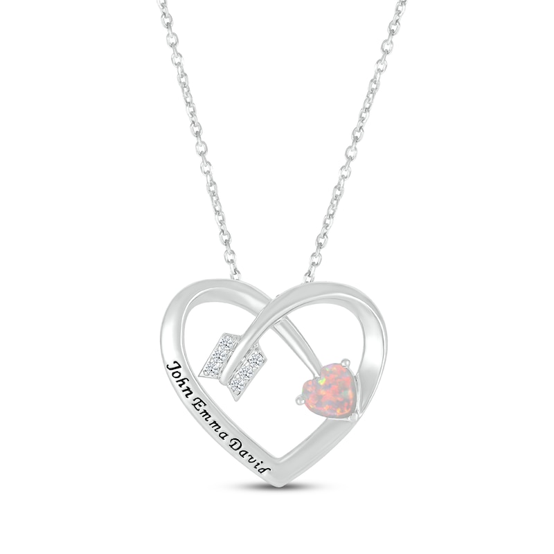 Main Image 1 of Heart-Shaped Lab-Created Opal & Round-Cut White Lab-Created Sapphire Heart & Arrow Necklace Sterling Silver 18”