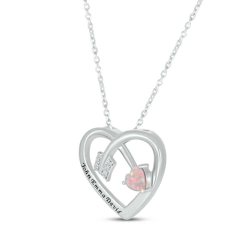 Main Image 2 of Heart-Shaped Lab-Created Opal & Round-Cut White Lab-Created Sapphire Heart & Arrow Necklace Sterling Silver 18”