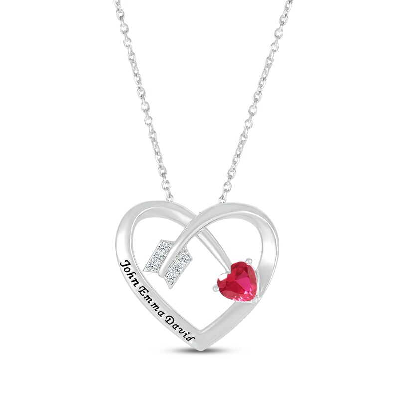 Main Image 1 of Heart-Shaped Lab-Created Ruby & Round-Cut White Lab-Created Sapphire Heart & Arrow Necklace Sterling Silver 18”