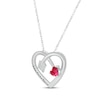 Thumbnail Image 2 of Heart-Shaped Lab-Created Ruby & Round-Cut White Lab-Created Sapphire Heart & Arrow Necklace Sterling Silver 18”