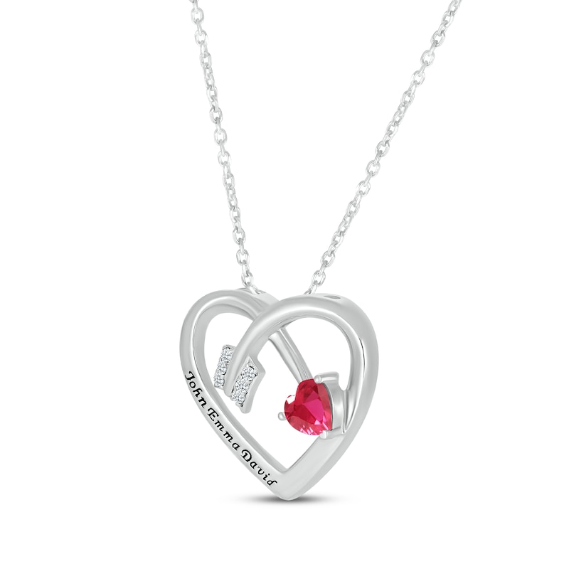 Main Image 2 of Heart-Shaped Lab-Created Ruby & Round-Cut White Lab-Created Sapphire Heart & Arrow Necklace Sterling Silver 18”