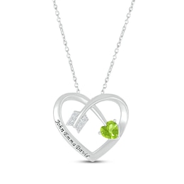 Heart-Shaped Peridot & Round-Cut White Lab-Created Sapphire Heart & Arrow Necklace Sterling Silver 18”