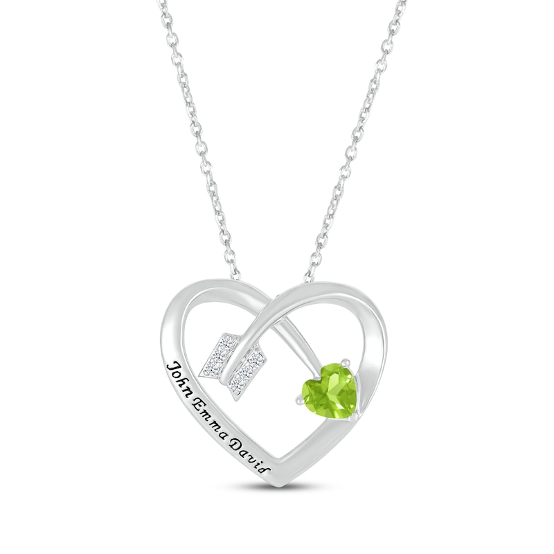 Main Image 1 of Heart-Shaped Peridot & Round-Cut White Lab-Created Sapphire Heart & Arrow Necklace Sterling Silver 18”