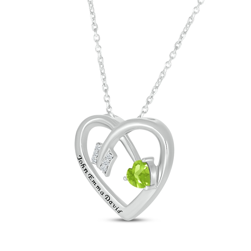 Main Image 2 of Heart-Shaped Peridot & Round-Cut White Lab-Created Sapphire Heart & Arrow Necklace Sterling Silver 18”