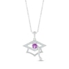 Thumbnail Image 1 of Round-Cut Amethyst & Round White Lab-Created Sapphire Graduation Cap Necklace Sterling Silver 18”