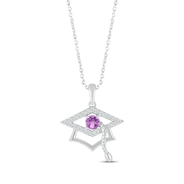 Round-Cut Amethyst & Round White Lab-Created Sapphire Graduation Cap Necklace Sterling Silver 18”