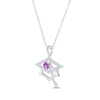 Thumbnail Image 2 of Round-Cut Amethyst & Round White Lab-Created Sapphire Graduation Cap Necklace Sterling Silver 18”