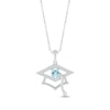 Thumbnail Image 1 of Round-Cut Aquamarine & Round White Lab-Created Sapphire Graduation Cap Necklace Sterling Silver 18”