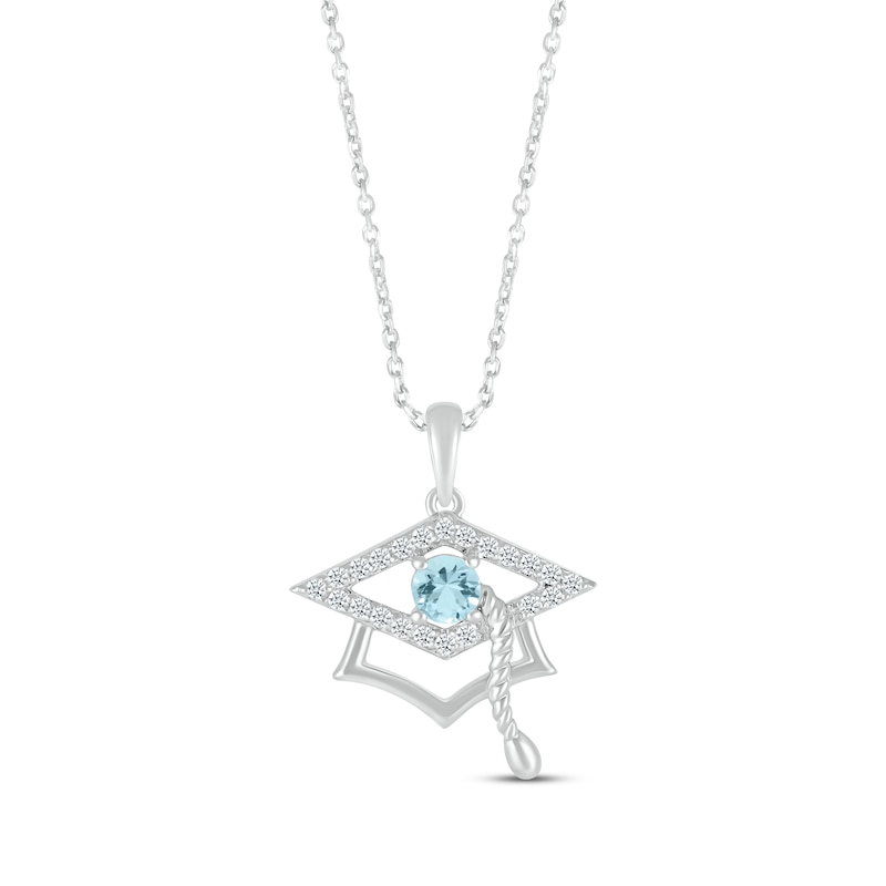 Main Image 1 of Round-Cut Aquamarine & Round White Lab-Created Sapphire Graduation Cap Necklace Sterling Silver 18”