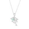 Thumbnail Image 2 of Round-Cut Aquamarine & Round White Lab-Created Sapphire Graduation Cap Necklace Sterling Silver 18”