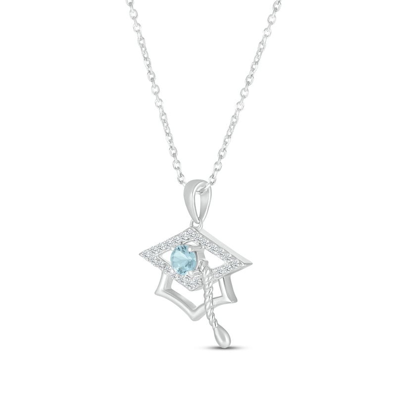 Main Image 2 of Round-Cut Aquamarine & Round White Lab-Created Sapphire Graduation Cap Necklace Sterling Silver 18”