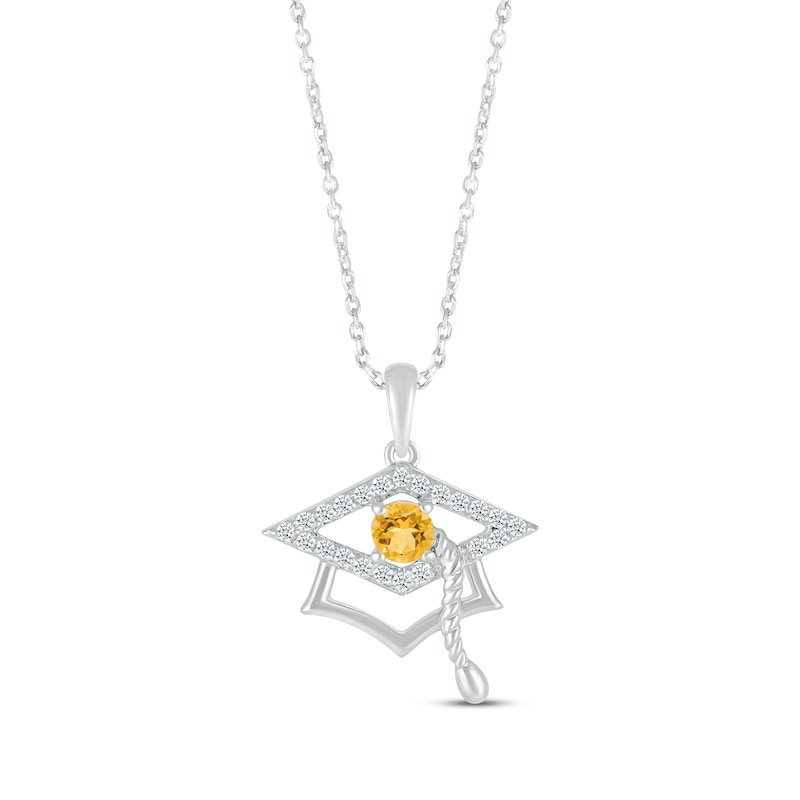 Main Image 1 of Round-Cut Citrine & Round White Lab-Created Sapphire Graduation Cap Necklace Sterling Silver 18”