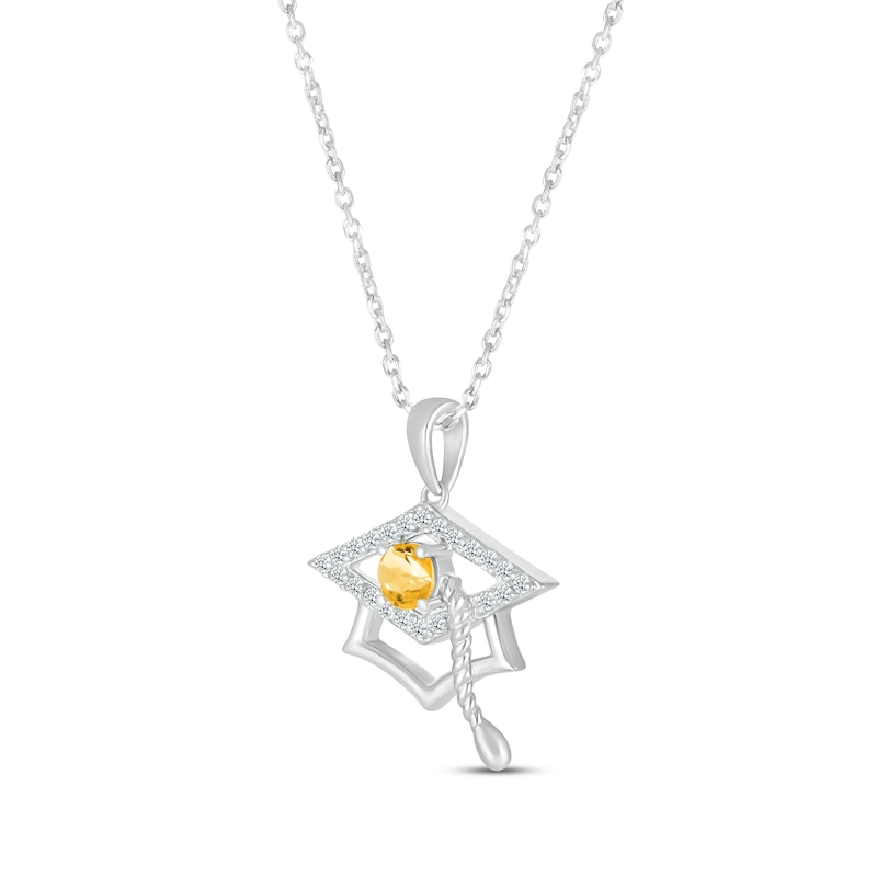 Main Image 2 of Round-Cut Citrine & Round White Lab-Created Sapphire Graduation Cap Necklace Sterling Silver 18”