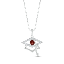 Round-Cut Garnet & Round White Lab-Created Sapphire Graduation Cap Necklace Sterling Silver 18”