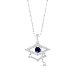 Round-Cut Blue & White Lab-Created Sapphire Graduation Cap Necklace Sterling Silver 18”