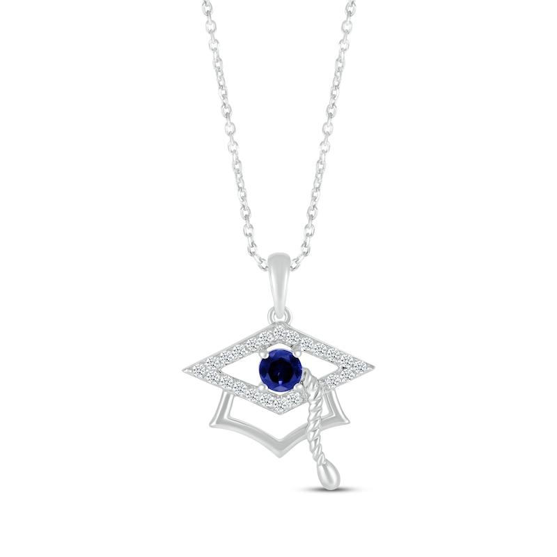 Main Image 1 of Round-Cut Blue & White Lab-Created Sapphire Graduation Cap Necklace Sterling Silver 18”