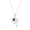 Thumbnail Image 2 of Round-Cut Blue & White Lab-Created Sapphire Graduation Cap Necklace Sterling Silver 18”