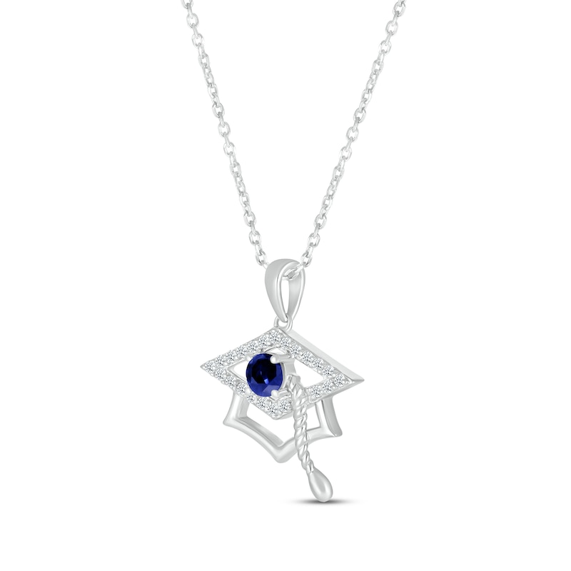 Main Image 2 of Round-Cut Blue & White Lab-Created Sapphire Graduation Cap Necklace Sterling Silver 18”