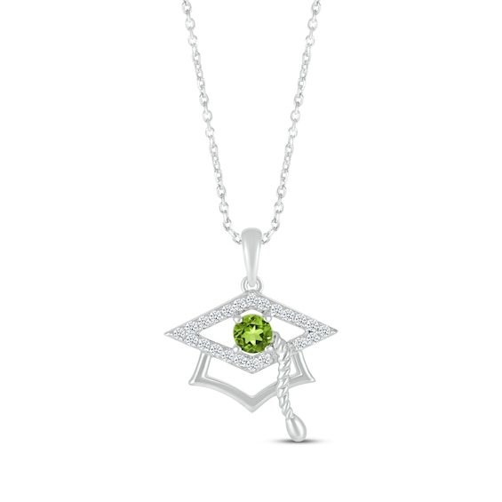 Round-Cut Peridot & Round White Lab-Created Sapphire Graduation Cap Necklace Sterling Silver 18”