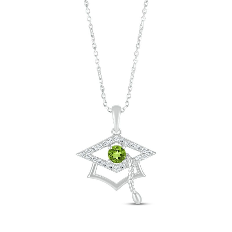 Main Image 1 of Round-Cut Peridot & Round White Lab-Created Sapphire Graduation Cap Necklace Sterling Silver 18”