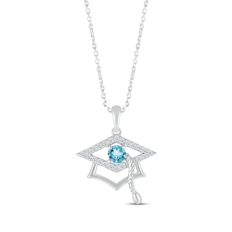 Main Image 1 of Round-Cut Swiss Blue Topaz & Round White Lab-Created Sapphire Graduation Cap Necklace Sterling Silver 18”