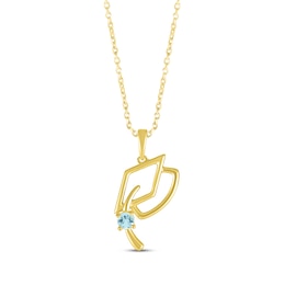 Round-Cut Aquamarine Graduation Cap Necklace 10K Yellow Gold