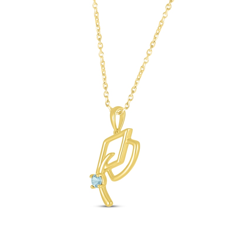 Main Image 2 of Round-Cut Aquamarine Graduation Cap Necklace 10K Yellow Gold