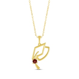 Round-Cut Garnet Graduation Cap Necklace 10K Yellow Gold